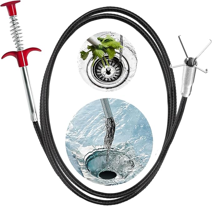 23 Inch Drain Snake Clog Remover, Flexible 4-Claw Grabber Tool, Toilet Sink Shower Drain Cleaner for Hair Removal