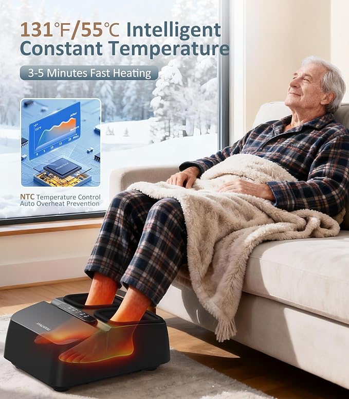 MOUNTRAX Foot Massager Machine with Heat, Foot Massager for Plantar Fasciitis, Neuropathy Pain, Shiatsu Foot Massager with Remote, Fits Feet Up to Men Size 12 (Black)