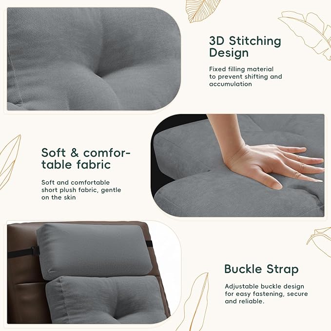 Neck Pillow Lumbar Support for Recliner, Soft and Fluffy Back Support Cushion for Chair with Adjustable Headrest Pillow, Back Rest Pillow for Office Chairs, Recliners, Sofa, Couch Pain Relief Gray1#