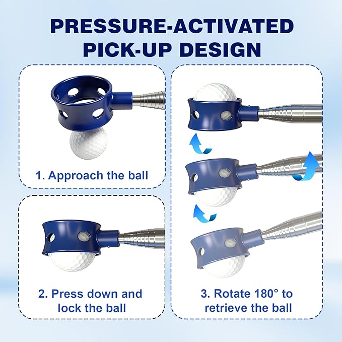 Golf Ball Retriever Telescopic for Water, GolfBall Grabber Tool, Golf Accessories Gifts for Men, Women & Golfers, Golf Balls Picker with Stainless Steel Shaft&Non-Slip Rubber Grip