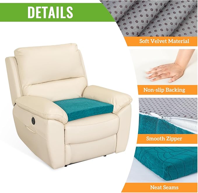 Recliner Cushions for Long Sitting Foam Seat Cushion Soft Tufted Layer for Elderly Seniors, Recliner Chair, Floor Pillow, Office Chair, Car, No Pressure on Thighs, 20X20X3 Inch - Leaves Green