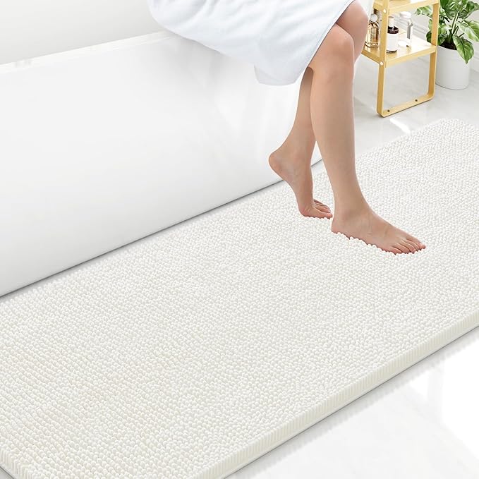 Arotive Bathroom Rugs 70x24, Extra Soft Absorbent Shaggy Chenille Bath Rugs, Machine Washable Rubber Backing Non-Slip Bath Mats for Bathroom Floor Tub and Shower, Home Decor Accessories,Ivory