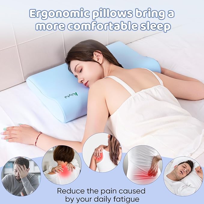 Memory Foam Pillows, Patented Ergonomic Cervical Pillow for Neck Pain Relief, Comfortable and Breathable Cooling Pillow, Bed Pillow for Side, Back and Stomach Sleepers