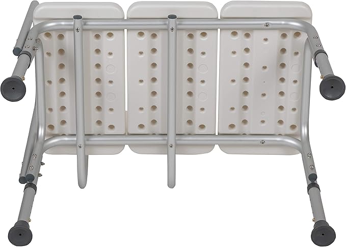 Flash Furniture HERCULES Series 300 Lb. Capacity Adjustable White Bath & Shower Transfer Bench with Back and Side Arm
