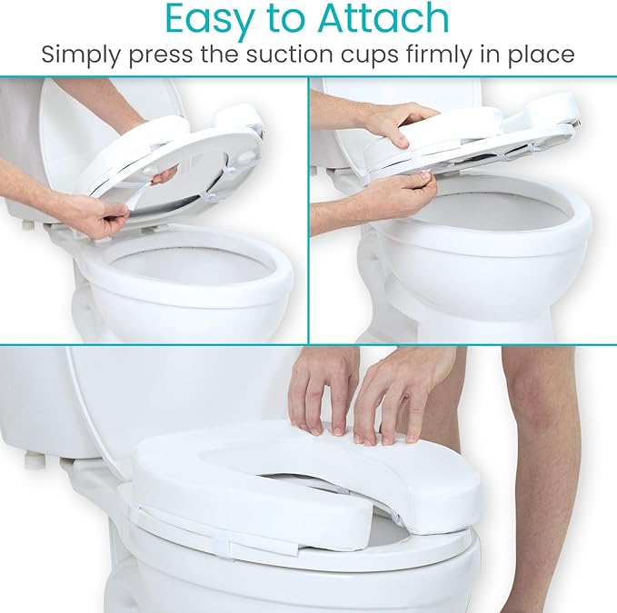 Vive Toilet Seat Cushion (Soft Cushioned Foam) - Easy Clean Soft Padded Bathroom Attachment - Elongated, Standard Seats - Comfort & Support Donut for Handicap Adults