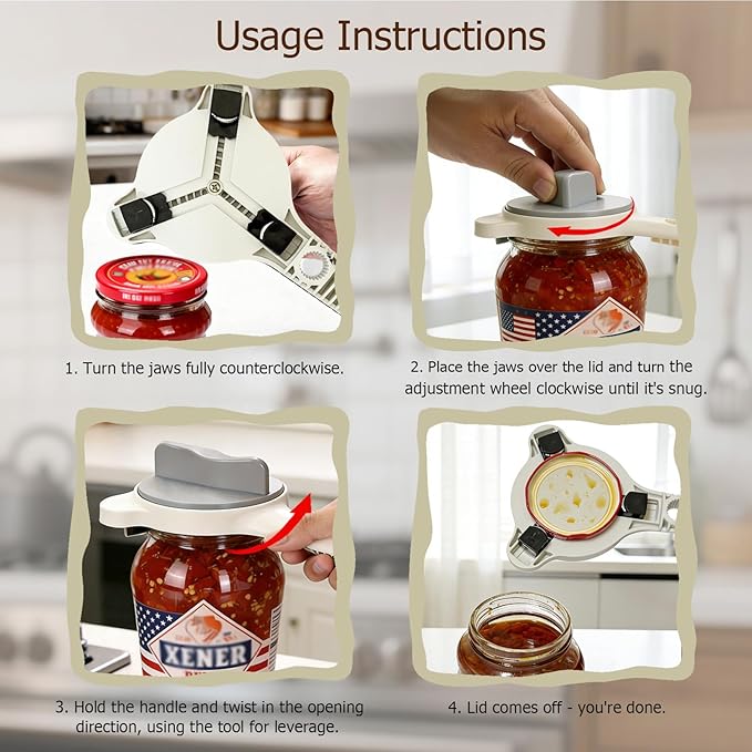 4-in-1 Jar Opener, Adjustable Jar Opener for Seniors, Kitchen Tool Designed Specifically for Seniors and Those with Limited Physical Strength, Suitable For Beer, Salad Dressing,Jar(Sky Grey)