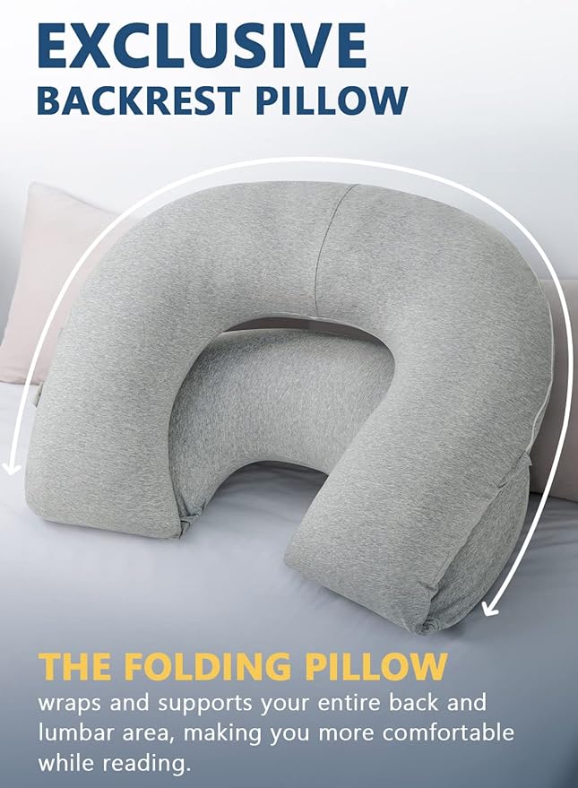 INSEN Reading Pillow, Back Pillow for Sitting in Bed and Couch, Gaming Pillow for Adults, Sit Up Support for Bed, Grey Jersey