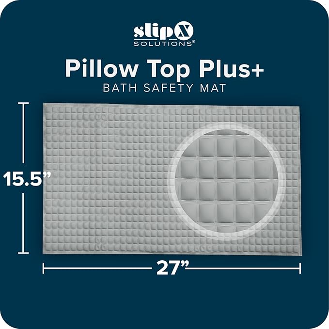 SlipX Solutions Pillow Top Cushioned Bath Mat, Non Slip Comfort Underfoot, 700 Air-Filled Pillows, Soft Shower Mat, Strong Suction Cups, Gray, 27" x 15.5"