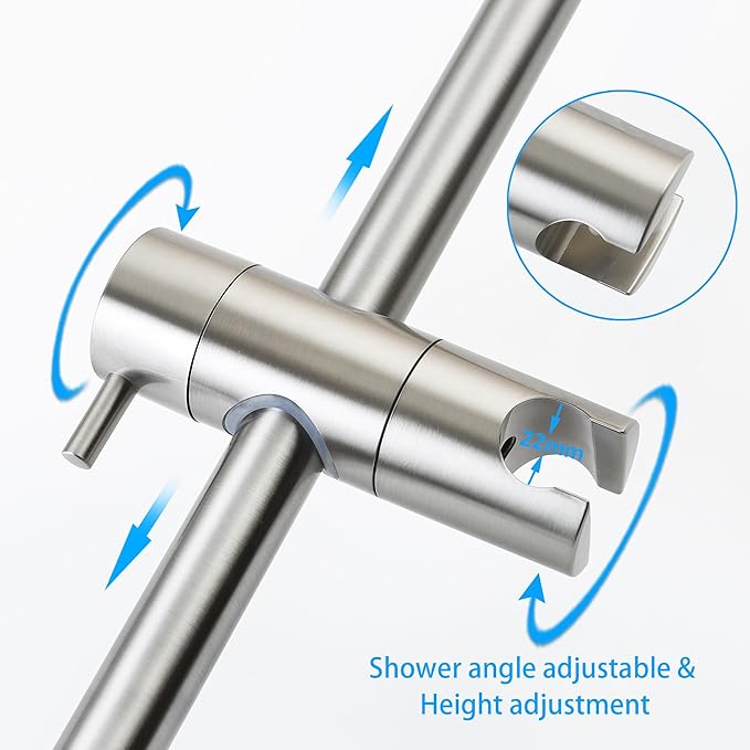 SKOWLL Bathroom Shower Head Slide Bar Wall Mount 26 Inch Shower Slide Bar No Drill, Brushed Nickel Sliding Shower Bar with Adjustable Handheld Shower Head Holder
