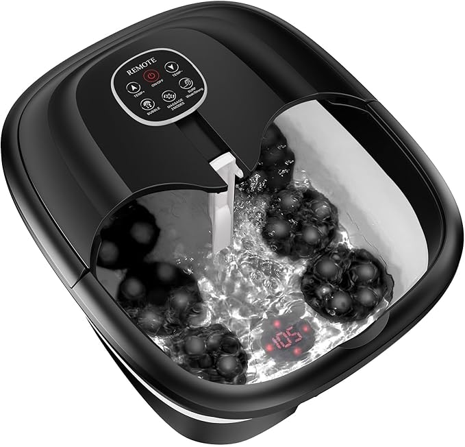 Collapsible Foot Spa with Surf Wave Massage, Foot Bath with 24 Motorized Shiatsu Massage Balls, Heat, Bubble and Remote, Foot Bath Massager for Deep Relaxation & Stress Relief