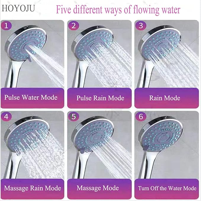 Handheld Showerheads High Pressure Water Saving showerheads 5 Mode Function 4 inch Face Spray Handheld Showers Join G1/2 interface 2.5 GPM High Flow Regulator and Pressure Optimization Chrome…