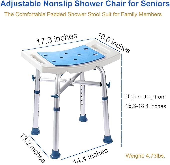 Aliseniors Shower Chair for Inside Shower - Nonslip Bath Shower Stool with Padded Seat Holes for Tub and Bathroom - Comfortable Bathing Bench for Elderly, Senior or Disabled and Handicap