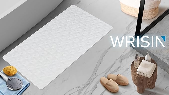 WRISIN Non Slip Bathtub Mat for Bath Tub Shower - Natural Rubber Mat with 241 Suction Cups - Soft Bathroom Safety Mat - Unique Diamond Pattern - Fatigue Relief - Machine Washable - 16 × 28 Inch