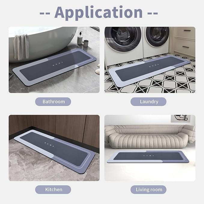 Housego Absorbent Bath Mat Magic Rug, Quick Drying Magic Bath Mat Non-Slip Floor Rug Rubber Backed for Bathroom Kitchen Shower Sink, Water Absorbent (1PC, 16.93''x50'', Blue)