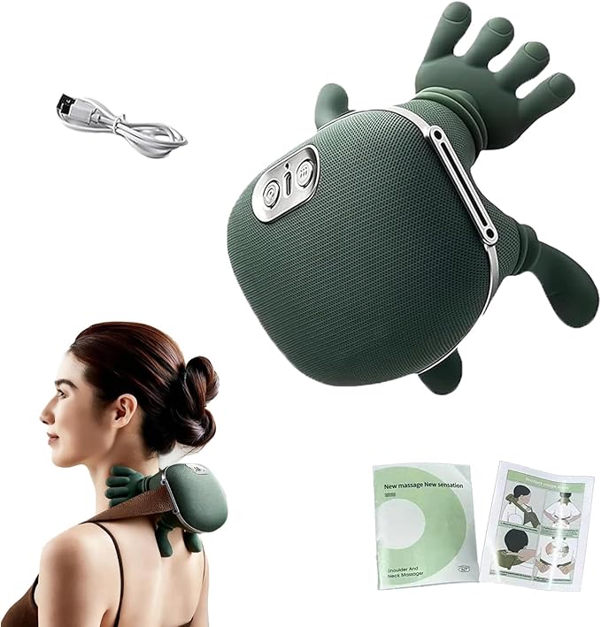 Bionic Heated Massager, Portable Shiatsu Neck and Back Massager, Electric Deep Tissue 4D Kneading Massage, Simulated Human Hand Design for Pain Relief and Muscle Relax