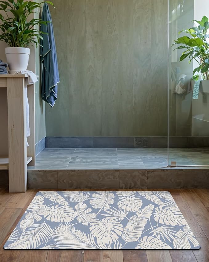 LUMI Ultra Thin Bath Mat, Non-Slip Rubber Super Absorbent Ultra-Thin Bathroom Rugs, Under Doors, Quick Dry Bathroom Floor Mats, Ideal for Shower, Tub and Sink, 17"x30", Feather