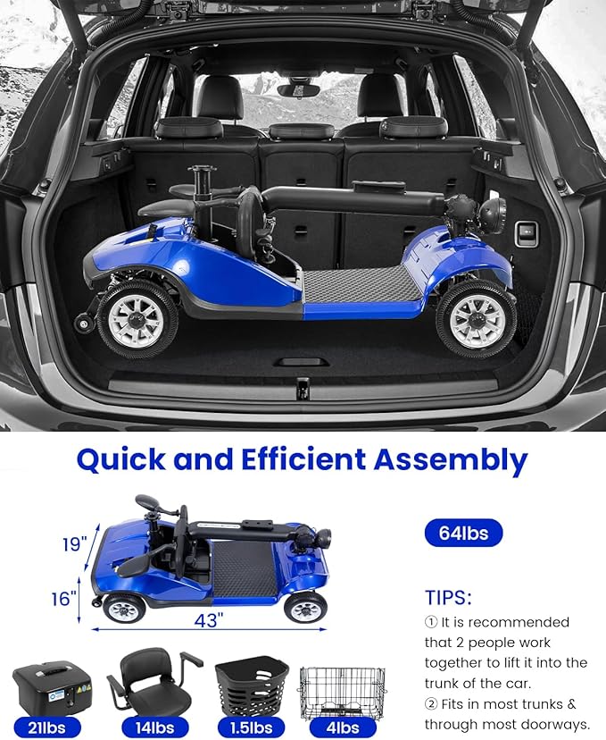 4 Wheel Electric Power Mobility Scooter for Adults, Electric Scooter for Seniors Folding Mobility Scooter -Max Speed 5 Mph,15 Miles Long Travel Range