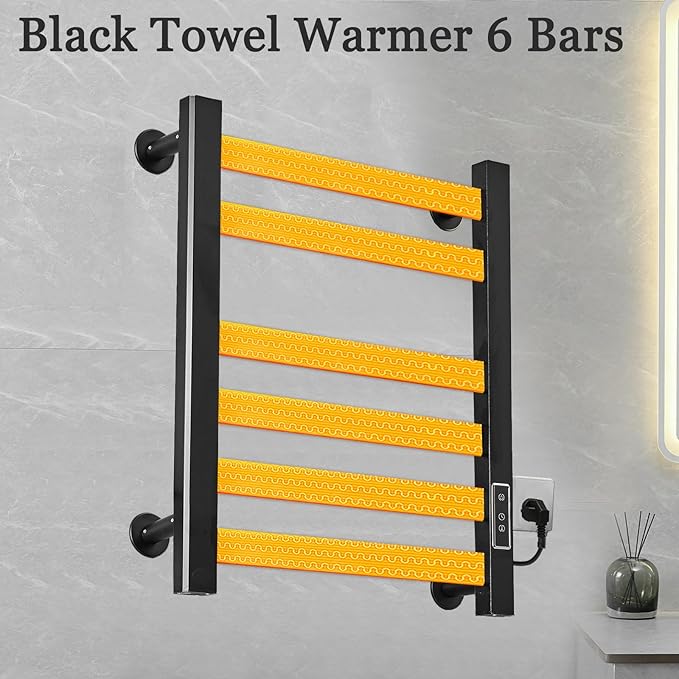 Verida Towel Warmer Rack, Heated Towel Rack for Bathroom, Wall-Mounted Plug (Not Hardwired), Aluminum Alloy, with Timer and Temperature Adjustment, Overheat Protection Function(Medium Black)