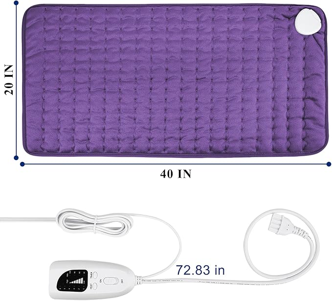40"X20" Electric Heating pad with 6 Heat Settings, Auto Shut Off, Dry Electric Heating for Back Neck Knee Arms Legs Shoulder Heat Pads for Christmas Birthday Father's Day Mother's Day (Dark Purple)