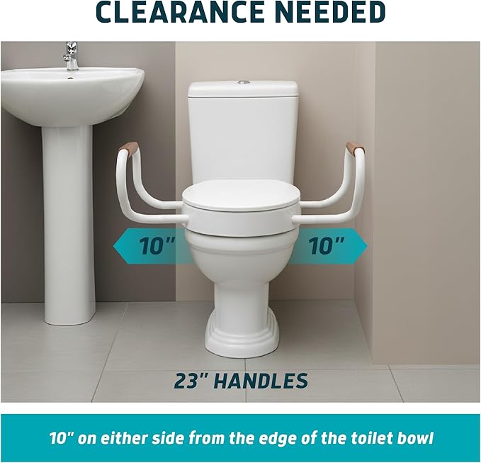 Lunderg 23" Handrails for Round Raised Toilet Seat - Raised Toilet Seat Not Included - Extra Sitting Space