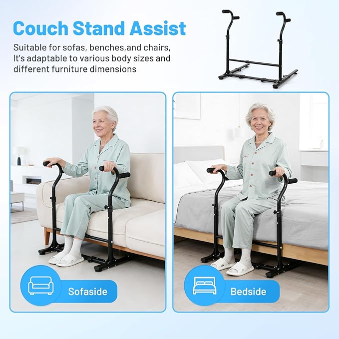 Couch Chair Stand Assist Aid with Double Handrails, Height Width Adjustable Sofa Lift Assist Devices for Seniors Disabled Patients to Sit and Stand, Heavy Duty Toilet Safety Rails (450 LB) Black