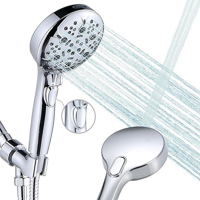 Hand Held Shower Head with 79 Inches Extra Long Hose,7 Modes Detachable Shower Wand with ON OFF Switch,High Pressure Handheld Shower Head with Built in Shower Sprayer,Shower Brackect,Chrome