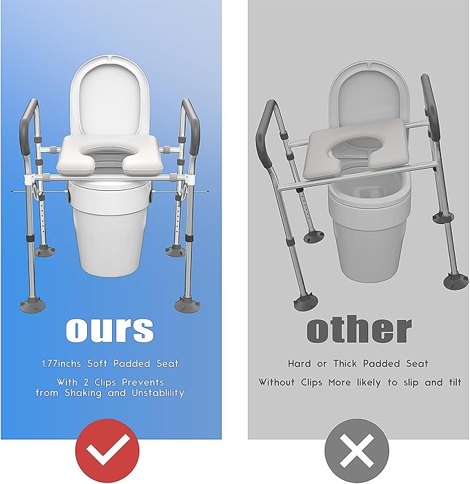 Raised Toilet Seat with Handles, Toilet Seat Riser for Seniors with Adjustable Height, 400lb Handicap Elevated Toilet Seat for Elderly, Pregnant, Fit Any Toilet