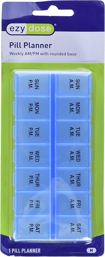 EZY DOSE Weekly (7-Day) AM/PM Daily Pill Case, Medicine Planner, Vitamin Organizer, Fish Oil Holder, Supplements Container, Medium Compartments, 2 Times a Day, Color May Vary, BPA Free (Pack of 3)