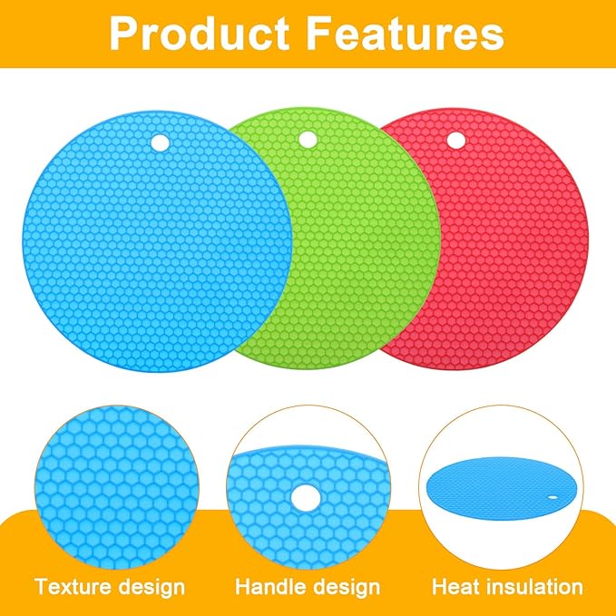 uxcell 3pcs Silicone Jar Opener Pads, 17.5cm/7" Texture Can Opener Multipurpose Round Bottle Lid Opener Non-Slip Coasters for Weak Hands Seniors Children, Blue, Green, Red