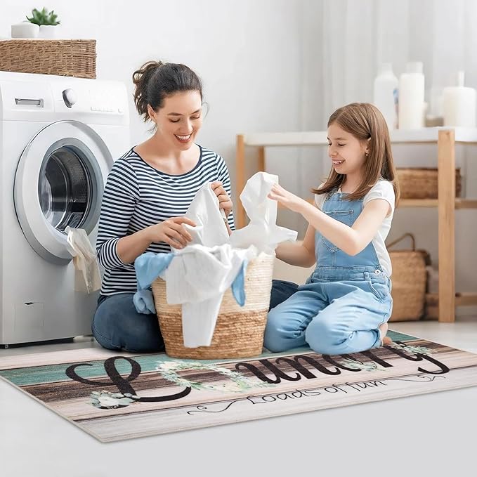 XLHOMO Non-Slip Laundry Rug 20"x47" - Multi Floral Low-Pile Comfort Cushion Machine Washable Mat, Modern Farmhouse Runner for Laundry Room, Entryway & Kitchen