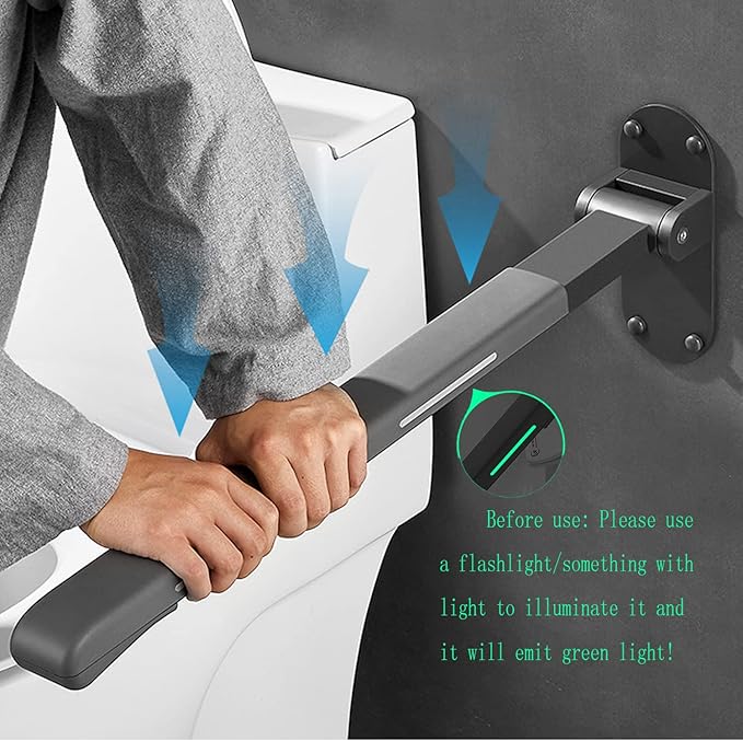 Flip Up Grab Bar,Bathroom Folding Grab Bar,Grab Bars for Toilet Wall,Safety Rail Wall Mounted,Non Slip Waterproof Handicap Handrails Elderly and Pregnant Grab Bars(Grey,with Indicators)