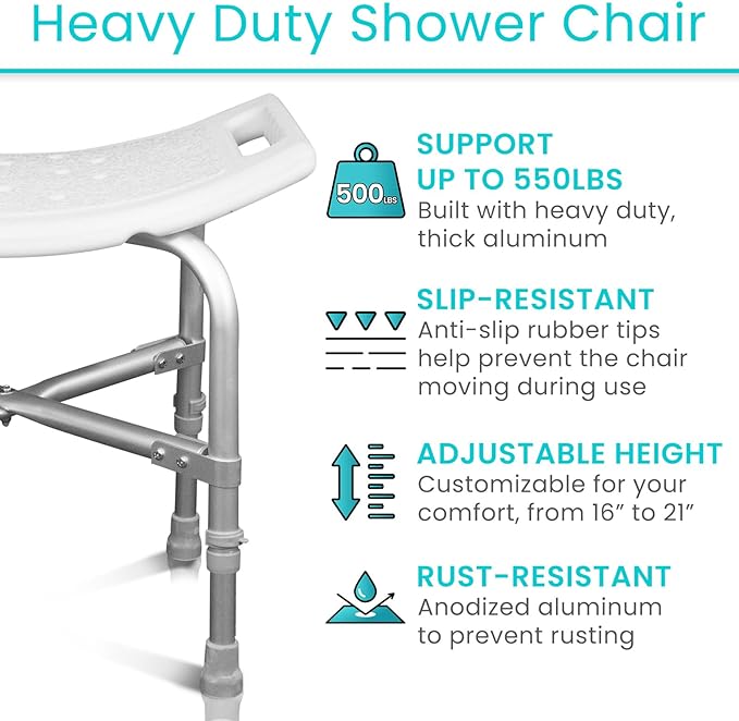 Vive Heavy Duty Shower Chair - Bariatric Bath Stool & Bathtub Seat for Inside Tub- for Elderly, Seniors, Handicap & Disabled Adults- Non-Slip, Height Adjustable, Supports 550 lbs