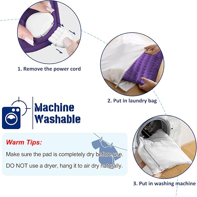 40"X20" Electric Heating pad with 6 Heat Settings, Auto Shut Off, Dry Electric Heating for Back Neck Knee Arms Legs Shoulder Heat Pads for Christmas Birthday Father's Day Mother's Day (Dark Purple)