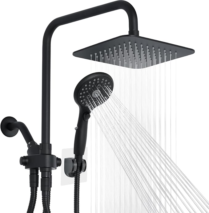 VXV 8'' High Pressure Rainfall Shower Head with 6 Function Handheld Shower Spray, Dual Shower Head Combo with Adjustable Slide Bar, Luxury Matte Black