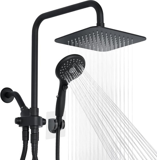 VXV 8'' High Pressure Rainfall Shower Head with 6 Function Handheld Shower Spray, Dual Shower Head Combo with Adjustable Slide Bar, Luxury Matte Black