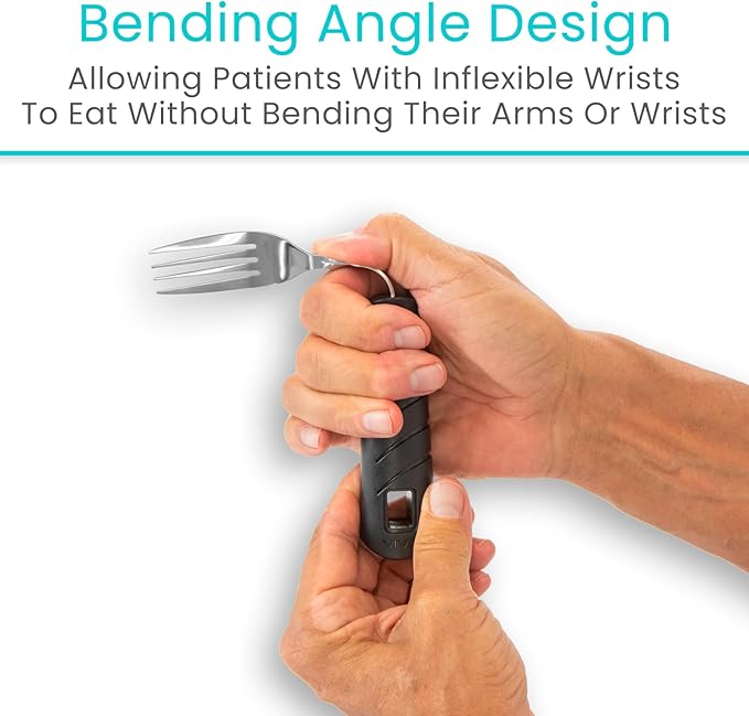 Vive Adaptive Utensil Set - Arthritis Aid Silverware for Parkinsons, Hand Tremors - Easy Grip for Shaking and Trembling Hands - Heavy Stainless Steel Spoon (Bendable)