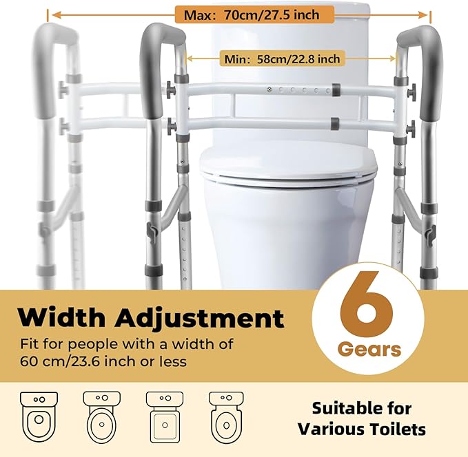 Toilet Safety Rails for Seniors, Adjustable Toilet Safety Frame Handles Fits Most Toilets, Mothers Day Gifts for Handicap and Disabled Seniors Elderly, Foldable, Safe Weight Capacity of 330 lbs(150KG)