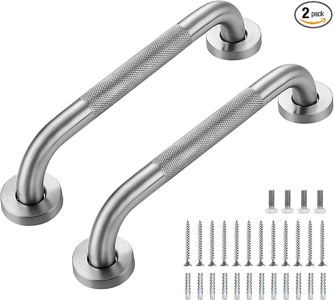 Grab Bars for Shower, 2 Pack 12-Inch Anti Slip Shower Handles for Elderly, Safety Shower Grab Bar, Stainless Steel Handicap Grab Bars for Bathroom,Toilet (Brushed Nickel, 1" Diameter)