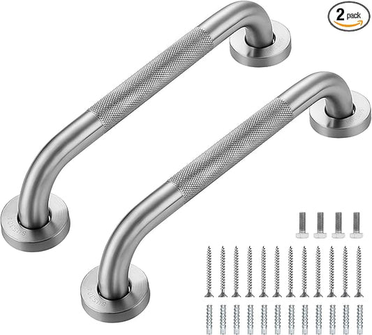 Grab Bars for Shower, 2 Pack 12-Inch Anti Slip Shower Handles for Elderly, Safety Shower Grab Bar, Stainless Steel Handicap Grab Bars for Bathroom,Toilet (Brushed Nickel, 1" Diameter)