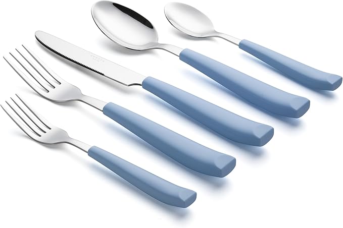 ANNOVA Silverware Set Stainless Steel Colorful Handle Tableware Kitchen Flatware Set Utensils, Includes Dinner Knives, Forks, Spoons, Salad Forks & Dessert Spoons (Light Blue25, 20 Pieces)
