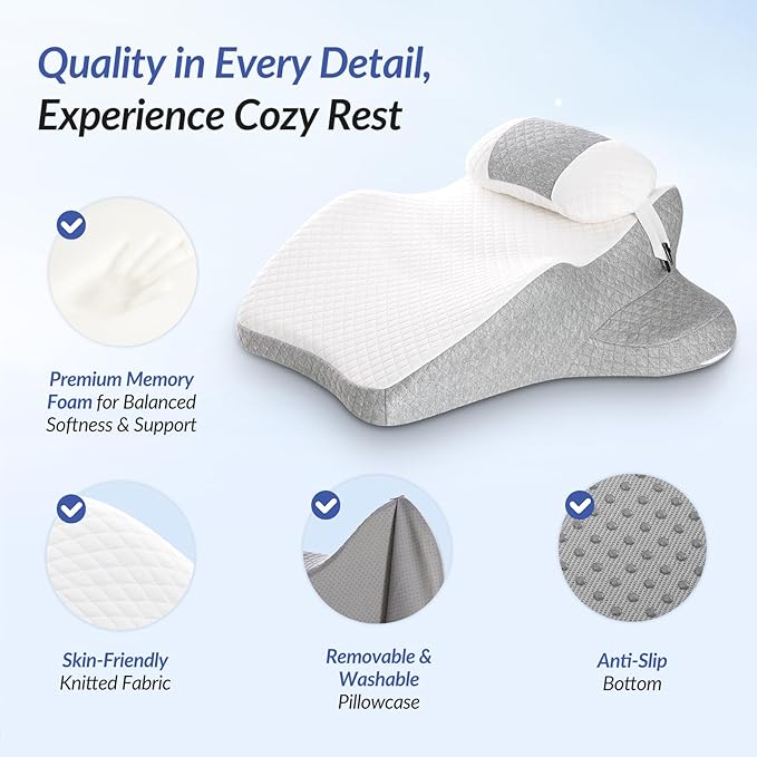ZIKEE Ergonomic Multi-Positional Wedge Pillow for Stomach Sleepers, Scientific Zoning Design for Effective Shoulder & Back Pain Relief, Memory Foam Body Pillow for Reading, Skin-Friendly Fabric