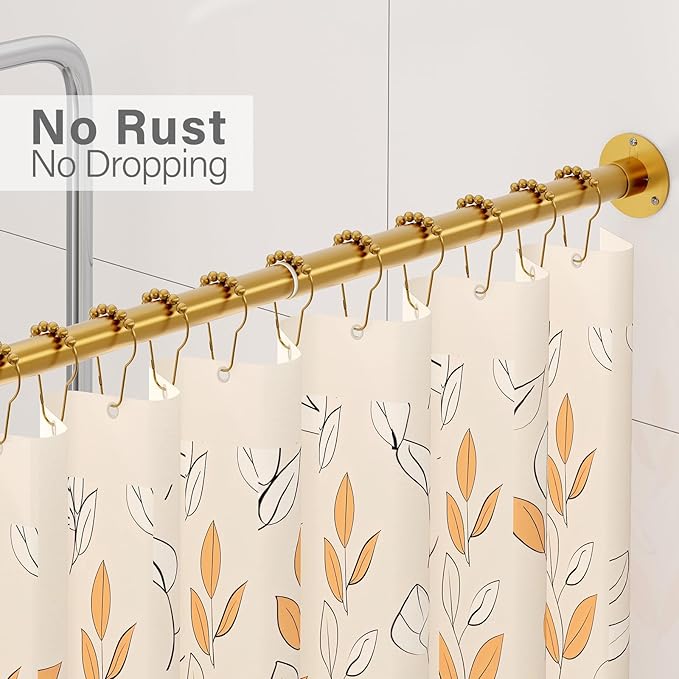 L Shaped Corner Shower Curtain Rod, 24" - 53" x 24" - 53" Adjustable 90 Degree Curved Bathroom Rod Square Rail No Sag with 12 Hooks & Ceiling Support - Gold