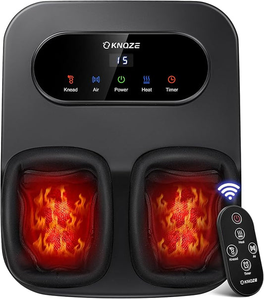 KNQZE Foot Massager with Heat and Remote, Shiatsu Deep Kneading Feet Massager for Plantar Fasciitis & Neuropathy, Foot Warmer, Gifts for Mom Women Men Dad, Fits Up to Men Size 12(Black)