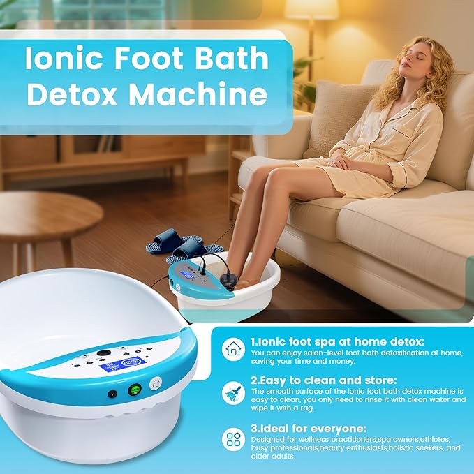 LeCuag Ionic Foot Bath Detox Machine, Foot Spa Bath for Home Use, Include Massager Slippers, Heat Waist Belt, Foot Spa Basin, 2 Ion Arrays & Accessories, Suitable for Seniors/Parents/Partner