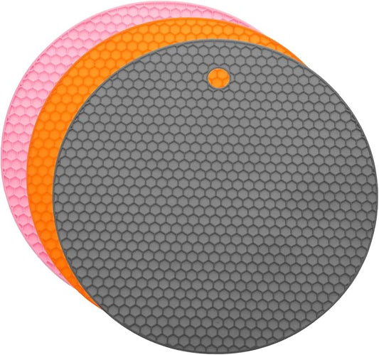 uxcell 3pcs Silicone Jar Opener Pads, 17.5cm/7" Texture Can Opener Multipurpose Round Bottle Lid Opener Non-Slip Coasters for Weak Hands Seniors Children, Pink, Orange, Gray