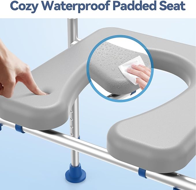 Loyoda Toilet Seat Risers for Seniors, Removable Padded Raised Toilet Seat with Handles, Easy to Clean Adjustable Height Toilet Riser, Handicap Elevated Seat 400lb, Fits Any Toilet