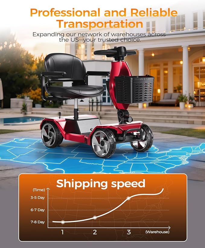 Foldable Mobility Scooters for Seniors, Black Powered Electric Wheelchair, 4 Wheel Lightweight Mobility Scooters for Adults, Mobility Scooter with Seat, Folding Travel Motorized Scooter