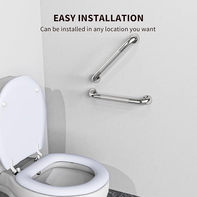 16 Inch Anti Slip Shower Grab Bar Handle, ZUEXT Chrome Finish Stainless Steel Bathroom Grab Bar, Knurled Bathroom Balance Bar,Safety Hand Rail Support,Handicap Elderly Injury Senior Assist Bath Handle