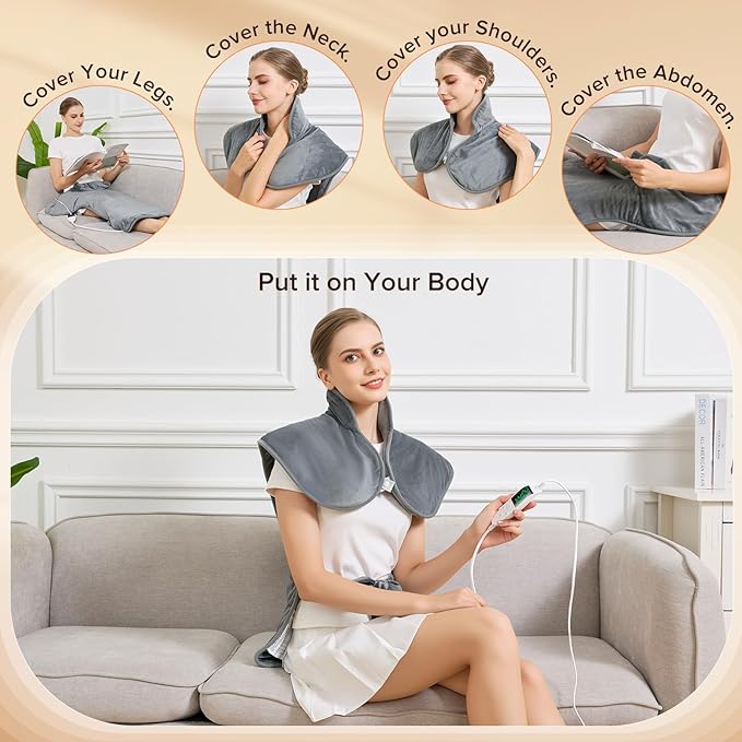 Mothers Day Gifts & Birthday Gifts for Wife Women Men Mom, Electric Weighted Pad for Neck Back Shoulder Pain Relief, 25"x37" Large Full Body Heating Pad for Menstrual Cramps - 5 Heat Levels/Snug Fit