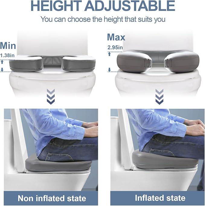 Nevife Raised Toilet Seat Cushion-Inflatable & High-Density Foam Toilet Seat Riser for Elderly,Seniors,Pregnant & Post-Surgery,Portable Commode Booster ，Easy to Clean. 220lb (14.9" x 13.46" x 2.95")